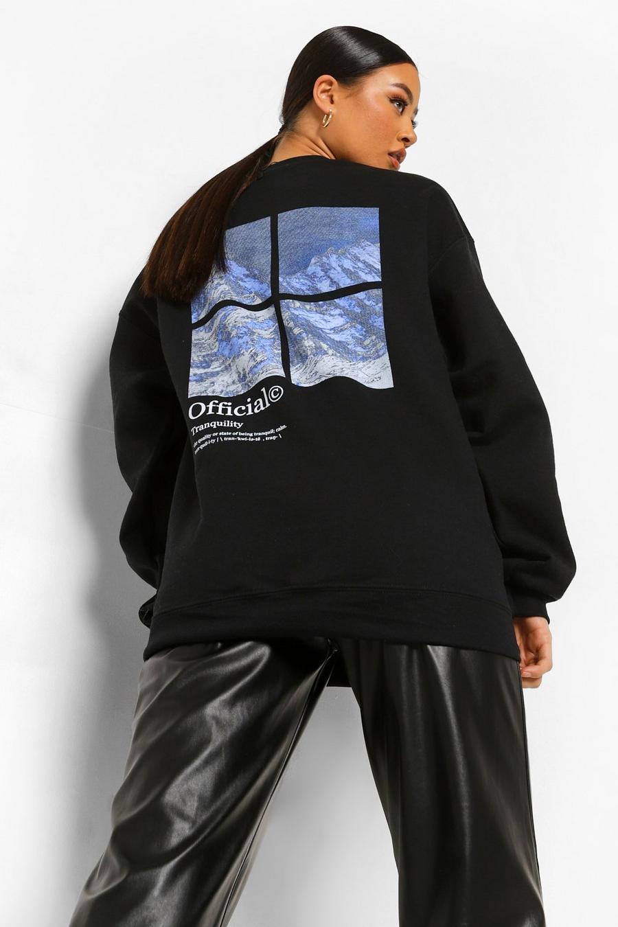 Black "Official" Sweatshirt med berg och tryck på ryggen image number 1
