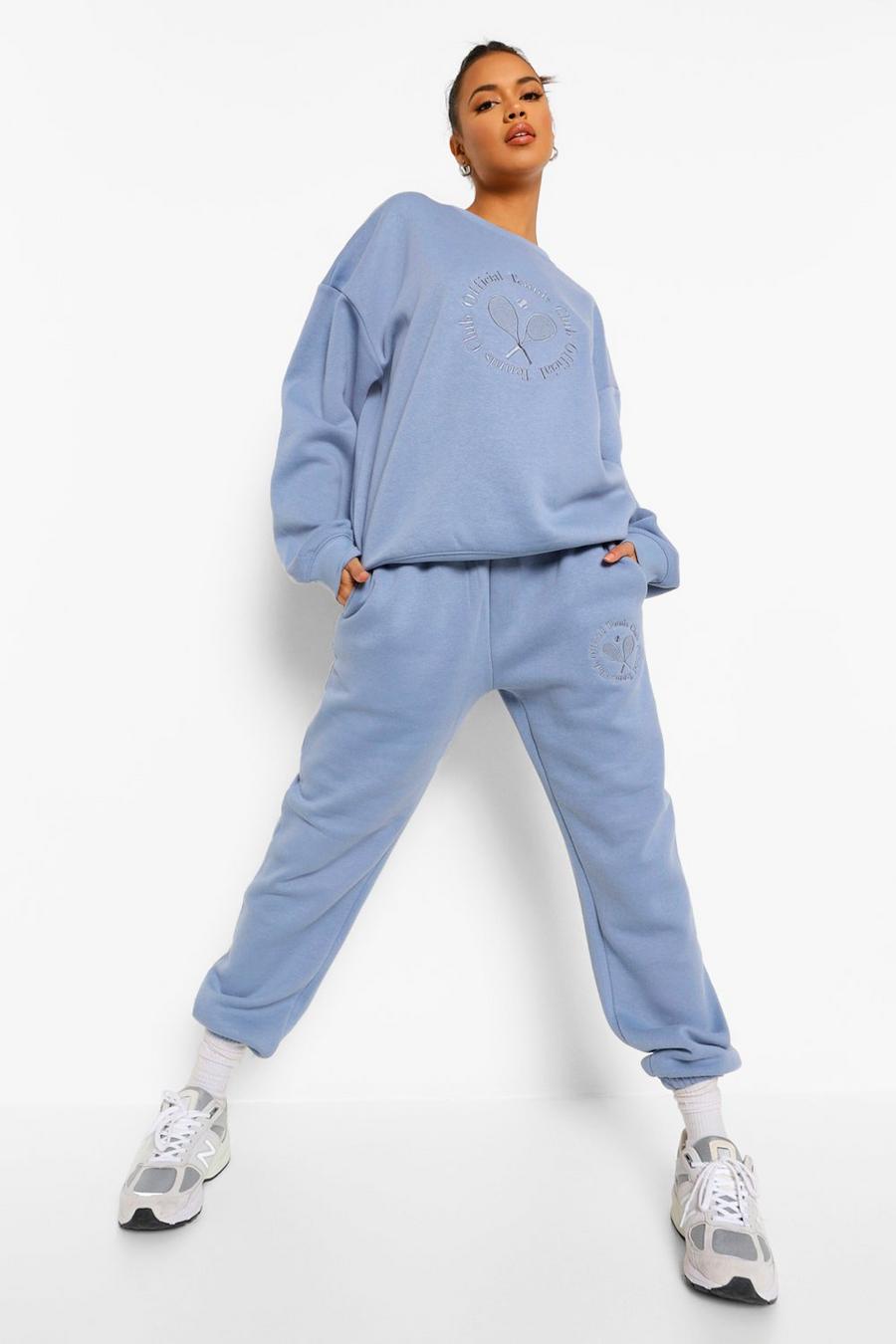 Dusty blue Oversized Tennis Embroidered Sweater Tracksuit image number 1