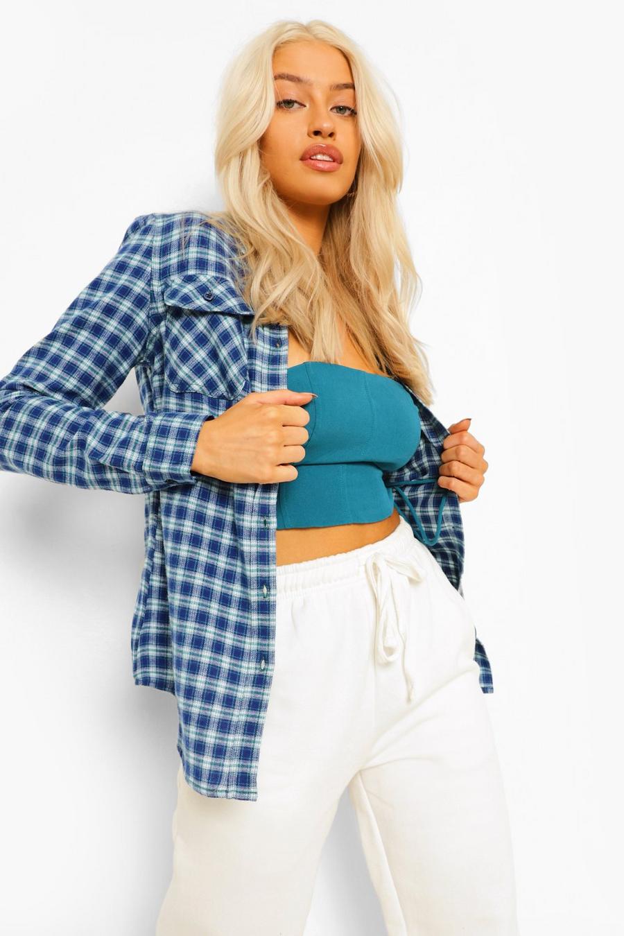 Blue Oversized Checked Flannel Shirt image number 1