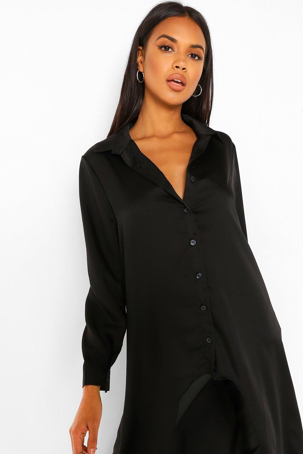 Longline Satin Shirt boohoo NO