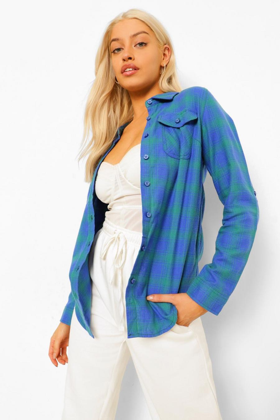 Chemise à carreaux oversize en flannelle, Blue image number 1