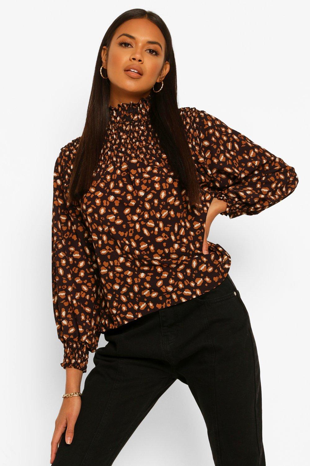 Leopard print high outlet neck blouse