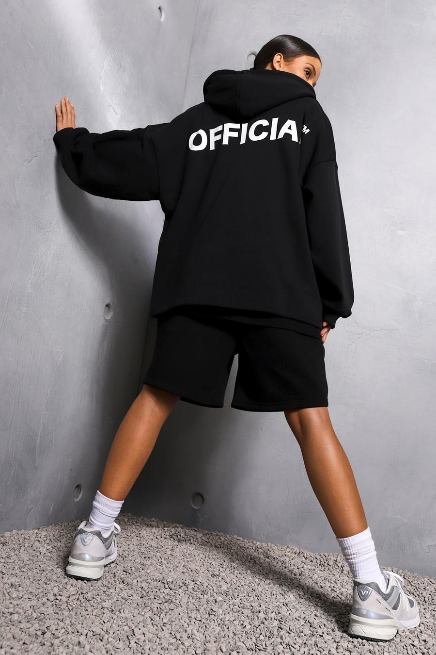 Black Oversize hoodie med slogan och dragkedja image number 1