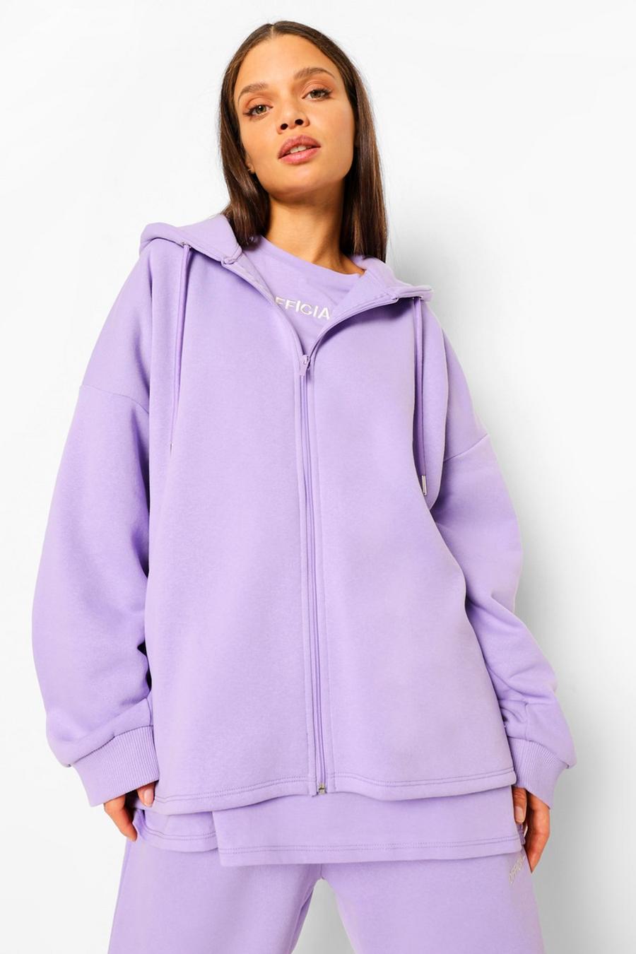 Lilac Oversized Slogan Zip Through Hoodie image number 1
