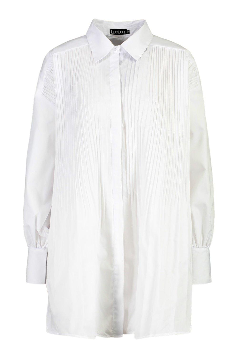 Camisa blanca súper ancha plisada por | boohoo