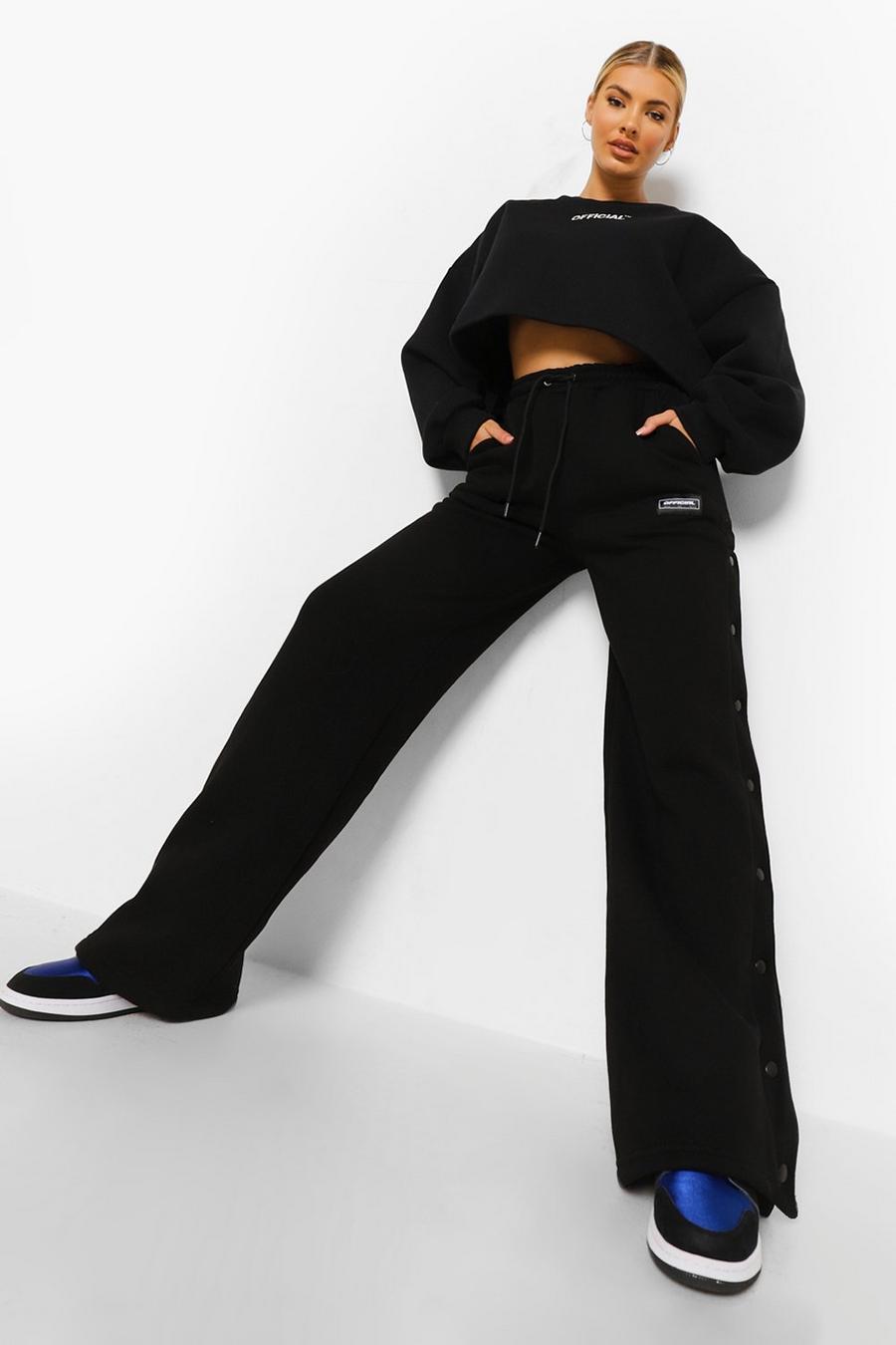 שחור מכנסי ריצה עם תיקתקים בגזרה רחבה Official image number 1