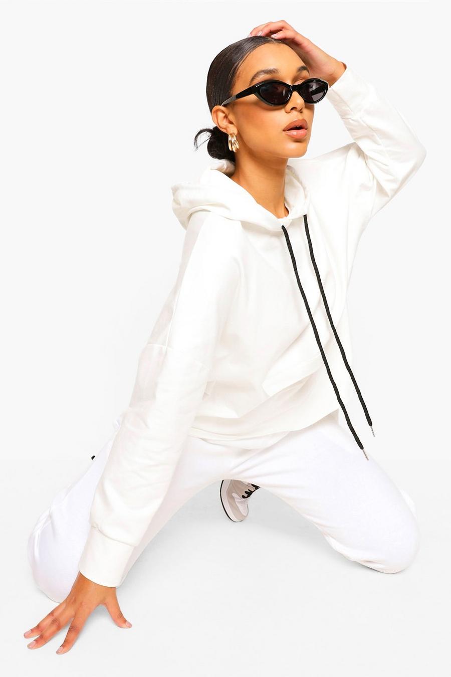 Ivory Oversize hoodie med dragsnören i kontrastfärg image number 1