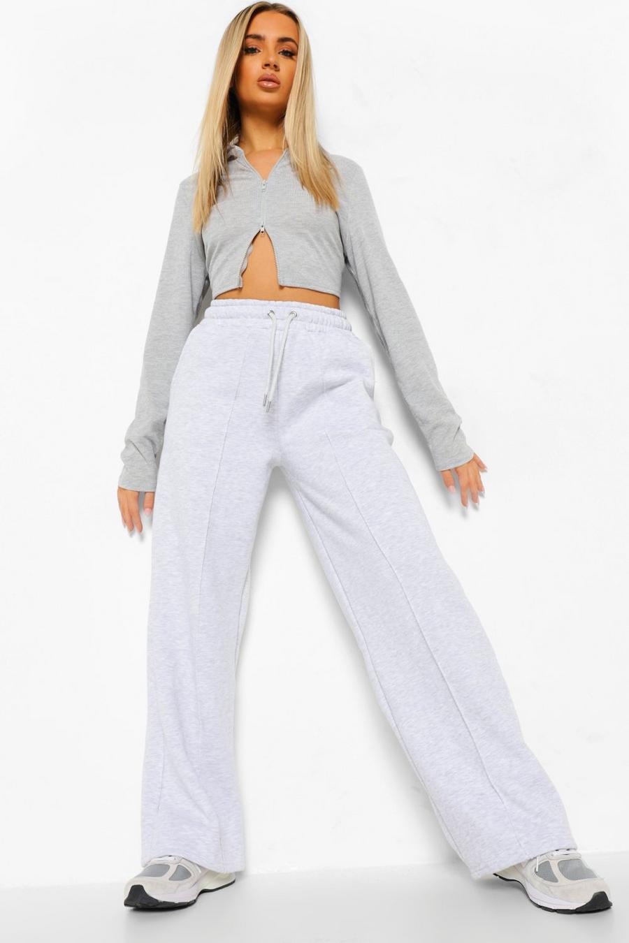 Grey Extreme Wide Leg Pintuck Joggers image number 1