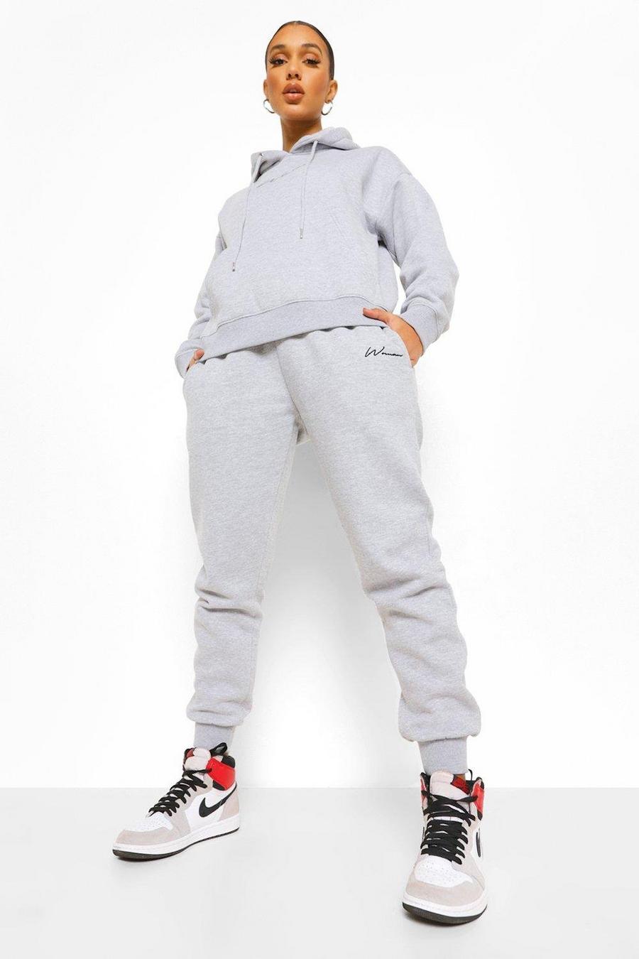 Grey marl Woman Embroidered Hooded Tracksuit image number 1