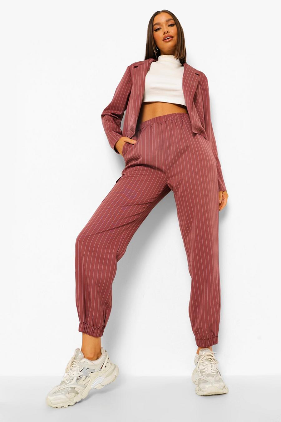 Chocolate brown Pinstripe Relaxed Cargo Joggers image number 1