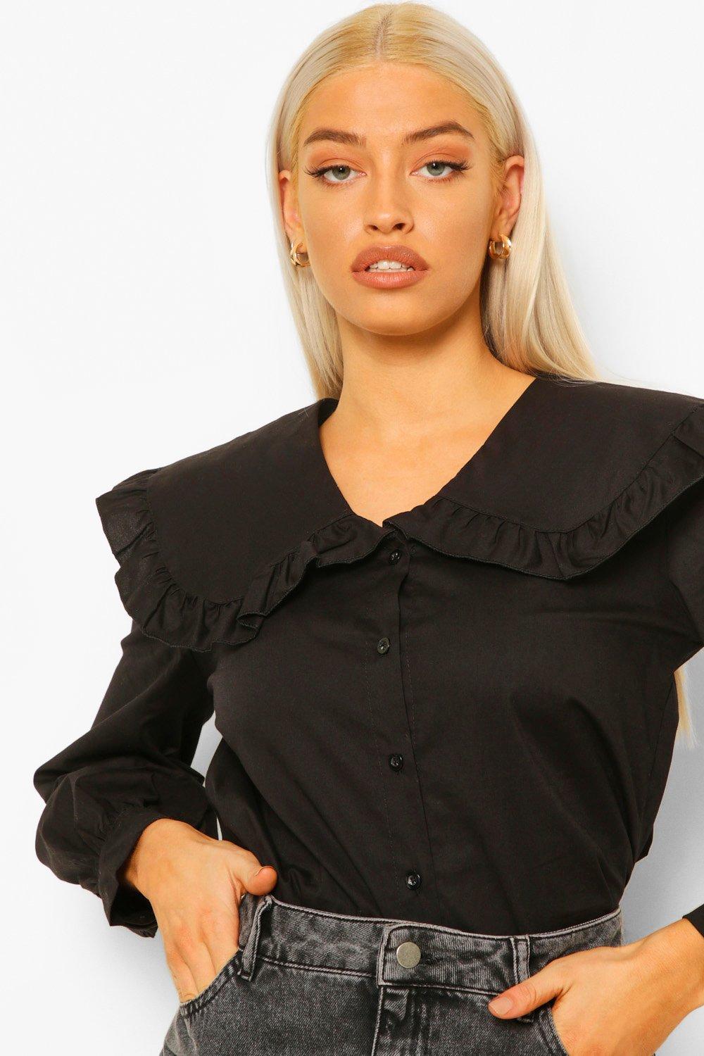 Uhr Border Frill Collar Rib Topsカットソー Uhr Border Frill Collar Rib Topsカットソー