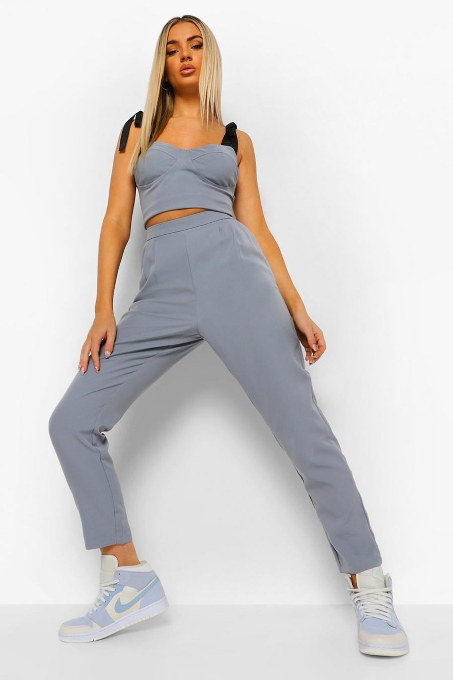 Grey Slouchy Pleat Front Dress Pants image number 1