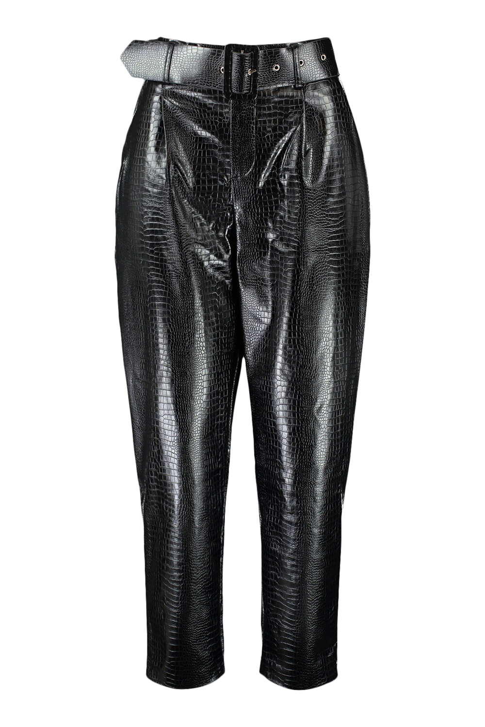 Faux Leather Mock Croc Belted Pants