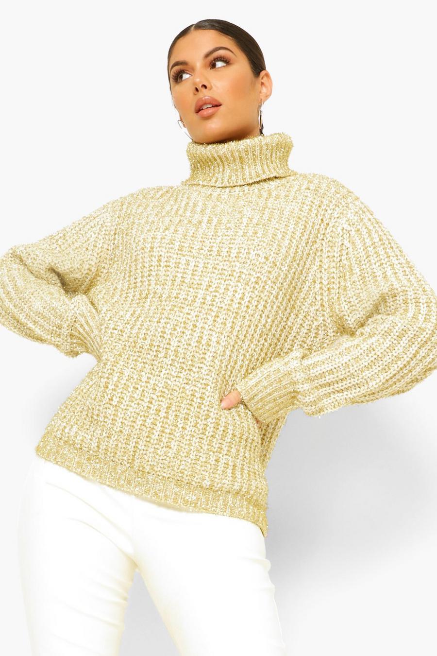 Gold Turtleneck Tinsel Sweater image number 1