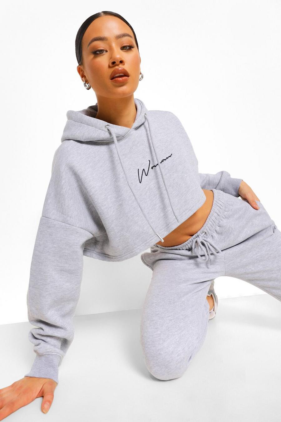 Grey marl gris Woman Embroidered Cropped Tracksuit image number 1