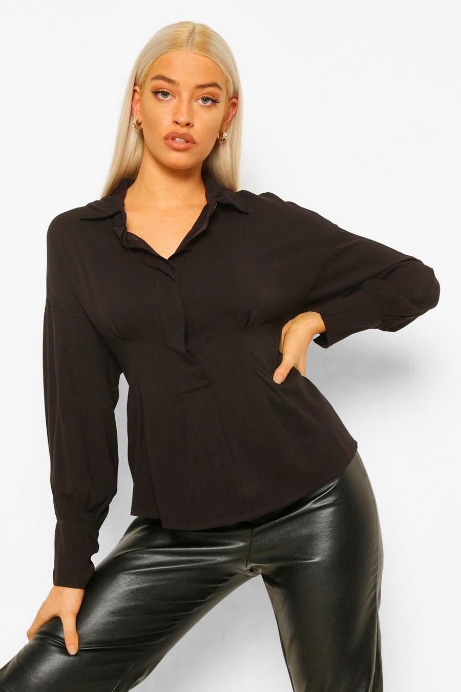 Black Waist Detail Volume Sleeve Shirt image number 1