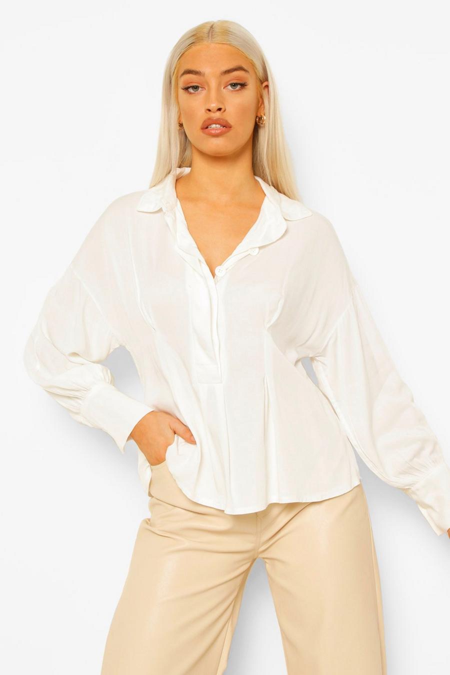 Waist Detail Volume Sleeve Shirt, White image number 1