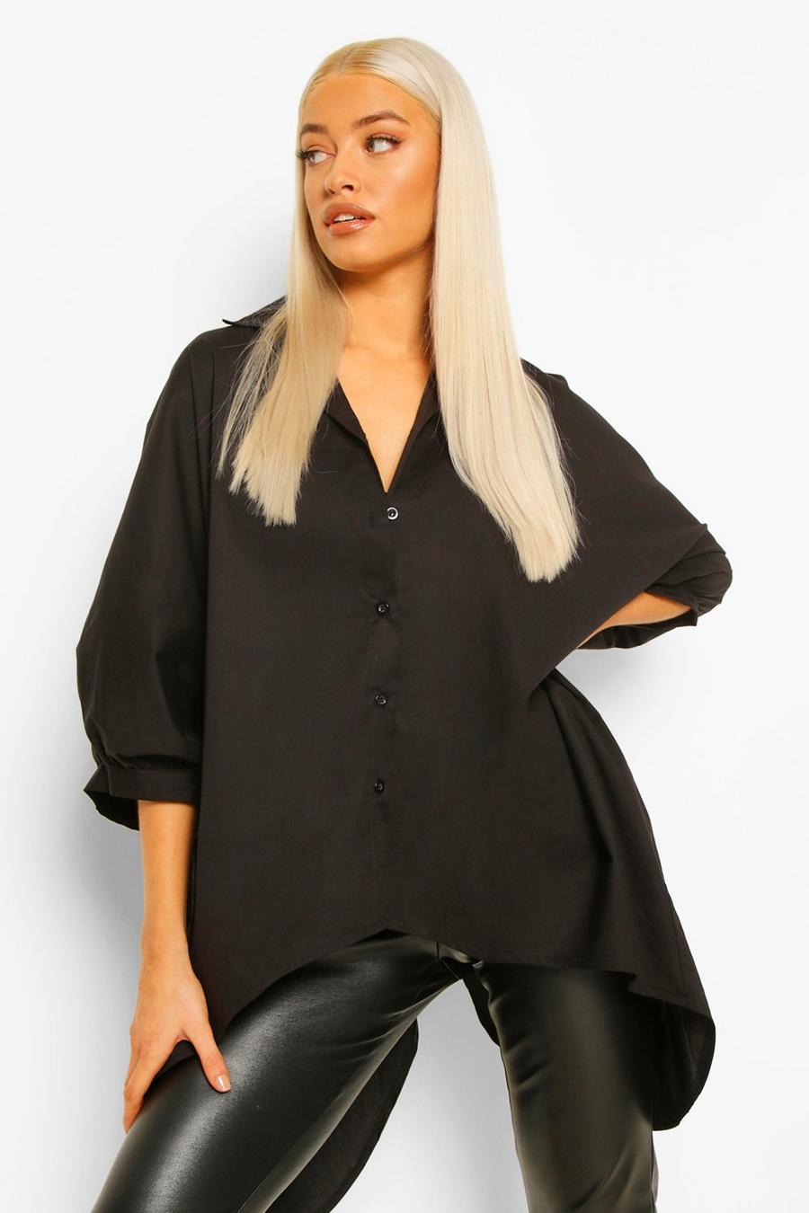 Black Oversized Shirt With Tie Back Detail image number 1