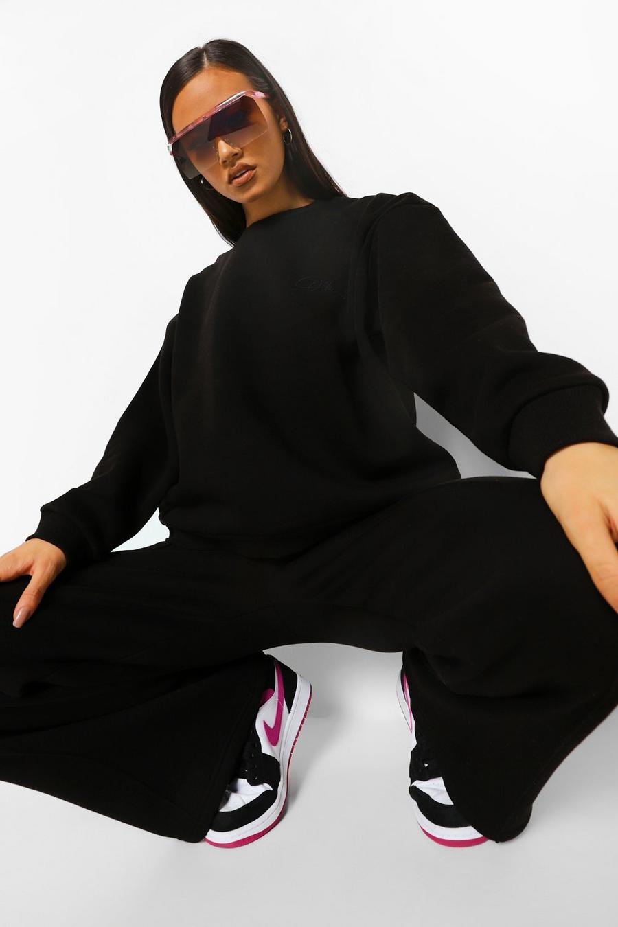 Black Official Embroidered Extreme Wide Leg Tracksuit image number 1