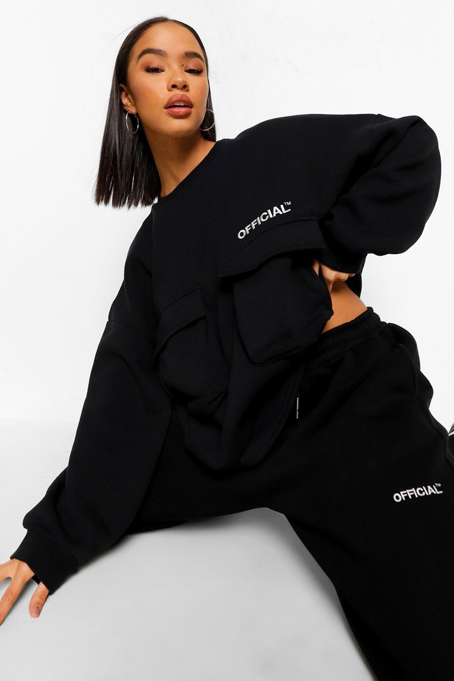 Women's Black Oversized Slogan Utility Pocket Sweater | Boohoo UK