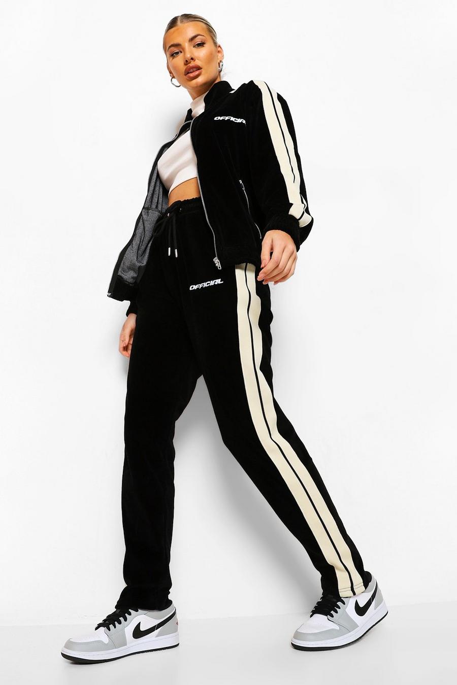 Black Official Velour Track Top and Joggers With Tape image number 1