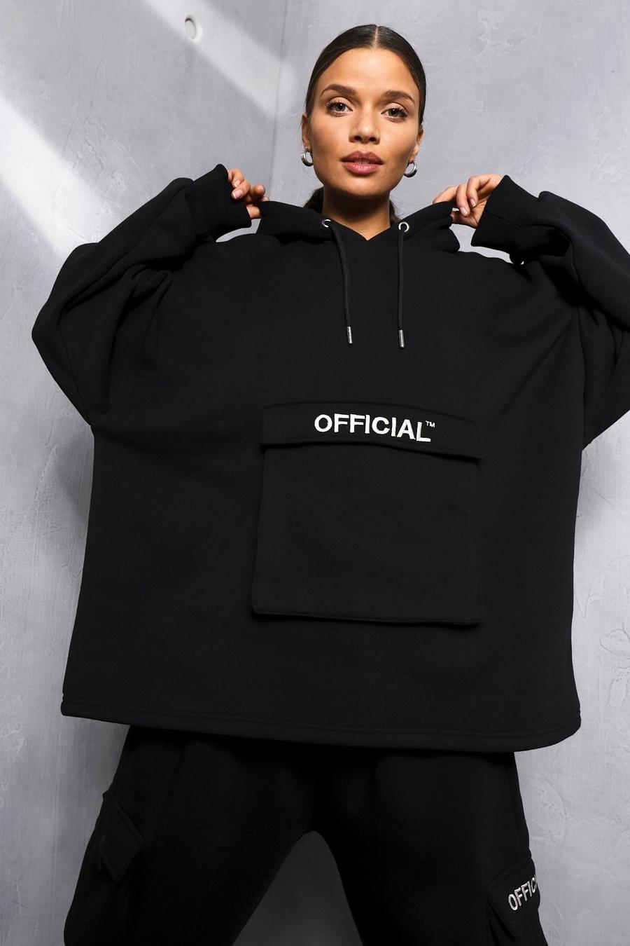 Black Oversize hoodie med utilityfickor och slogan image number 1