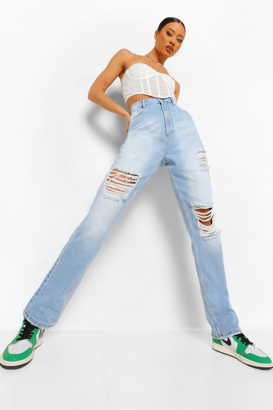 Straight Leg Jeans mit Vintage-Waschung und zerrissenen Knien  image number 1