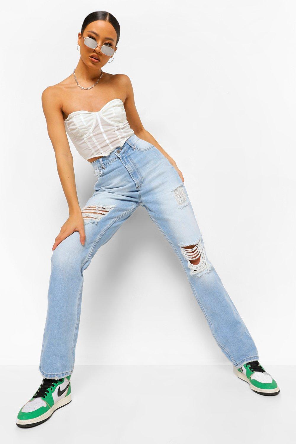 straight leg jeans with knee rips
