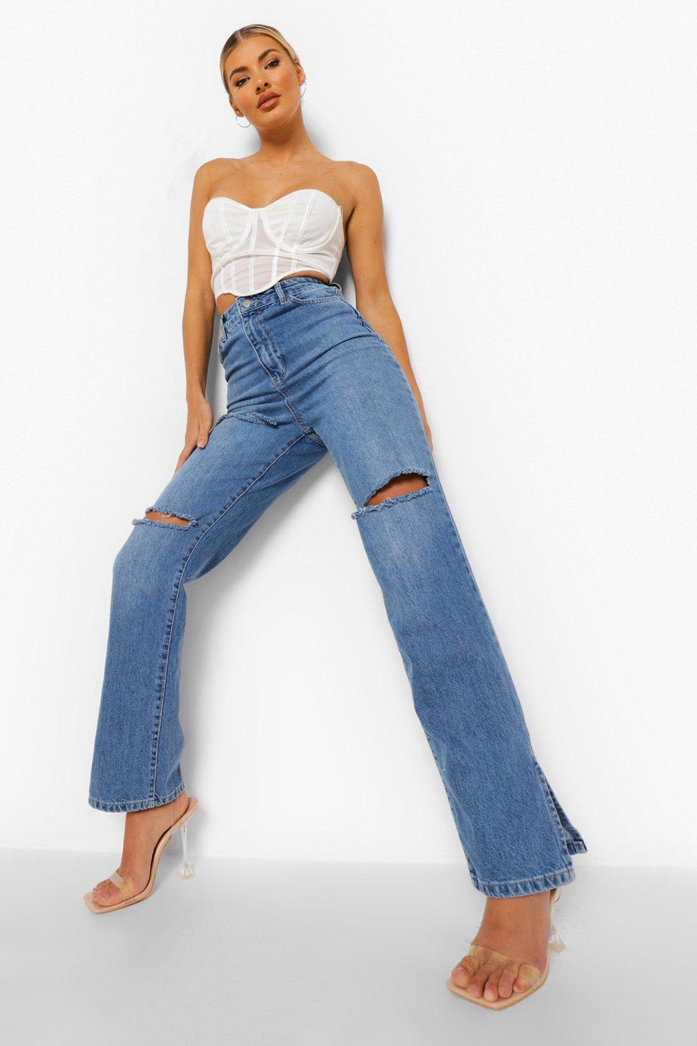 distressed straight leg jeans