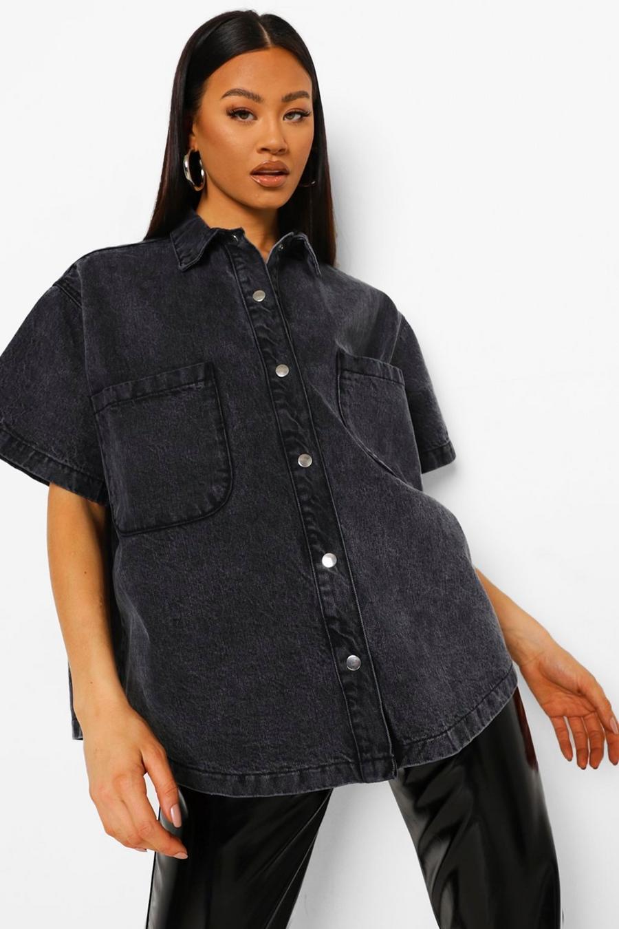 Oversize jeansskjorta med kort ärm image number 1