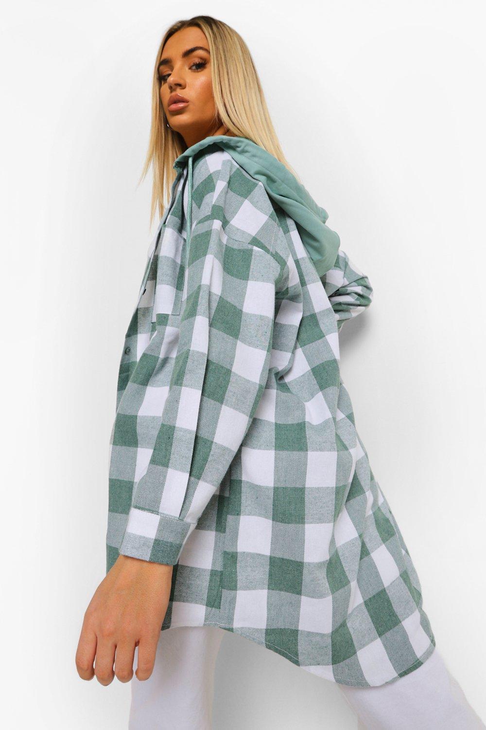 Hooded checked shirts for on sale womens