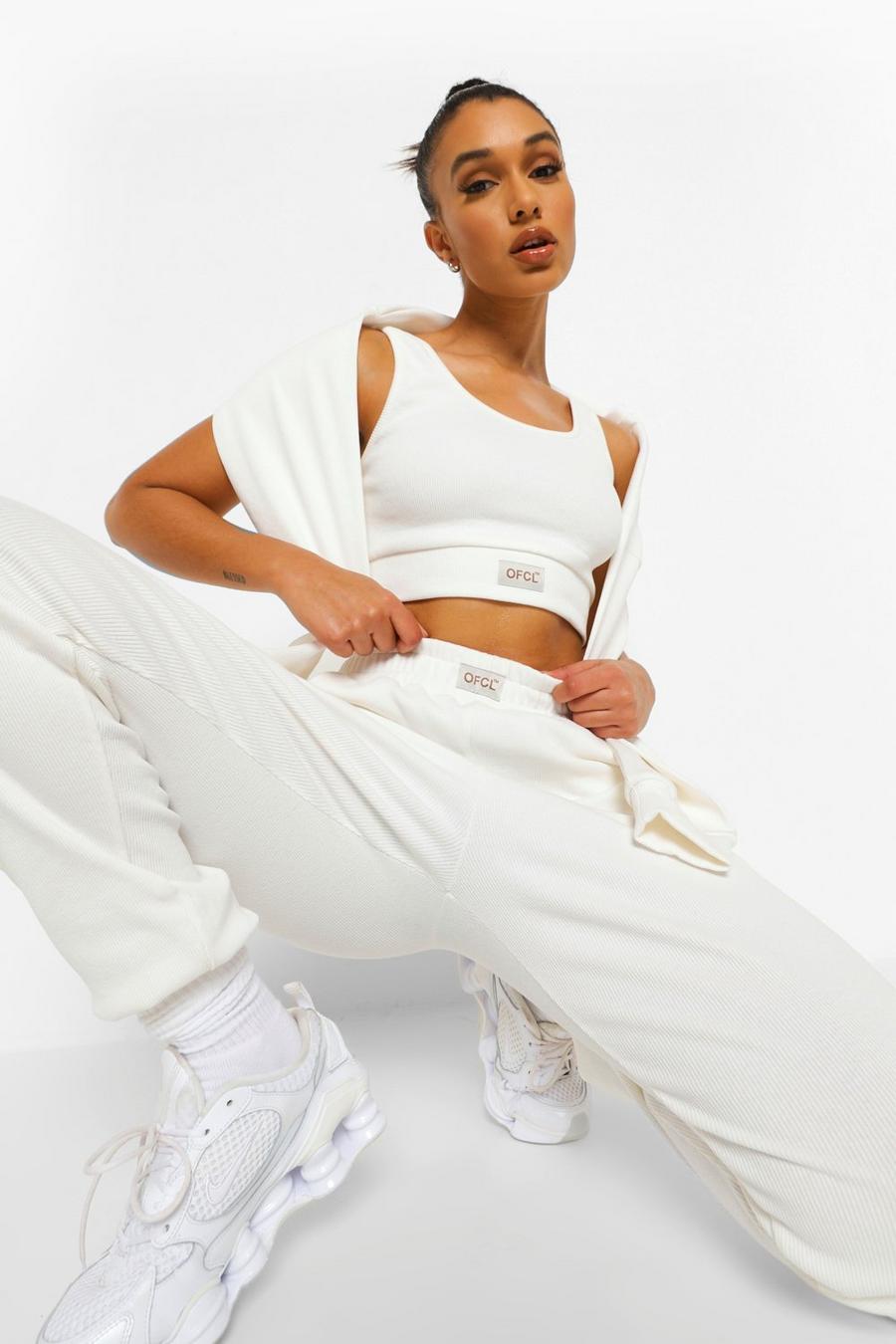 Cream Ofcl Ribbed Gym Track Pants image number 1