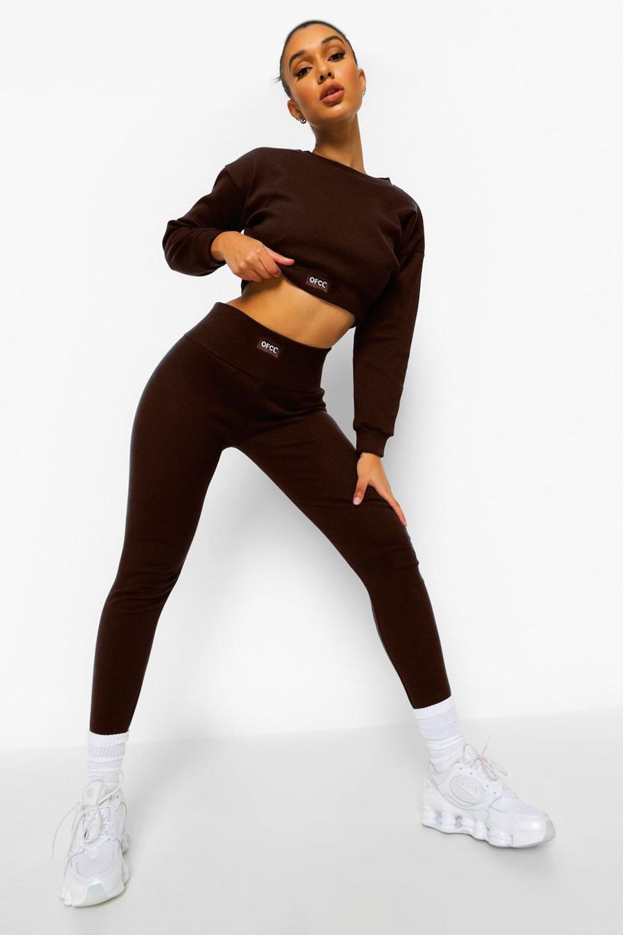 Chocolate Ofcl Ribbed Workout Leggings image number 1