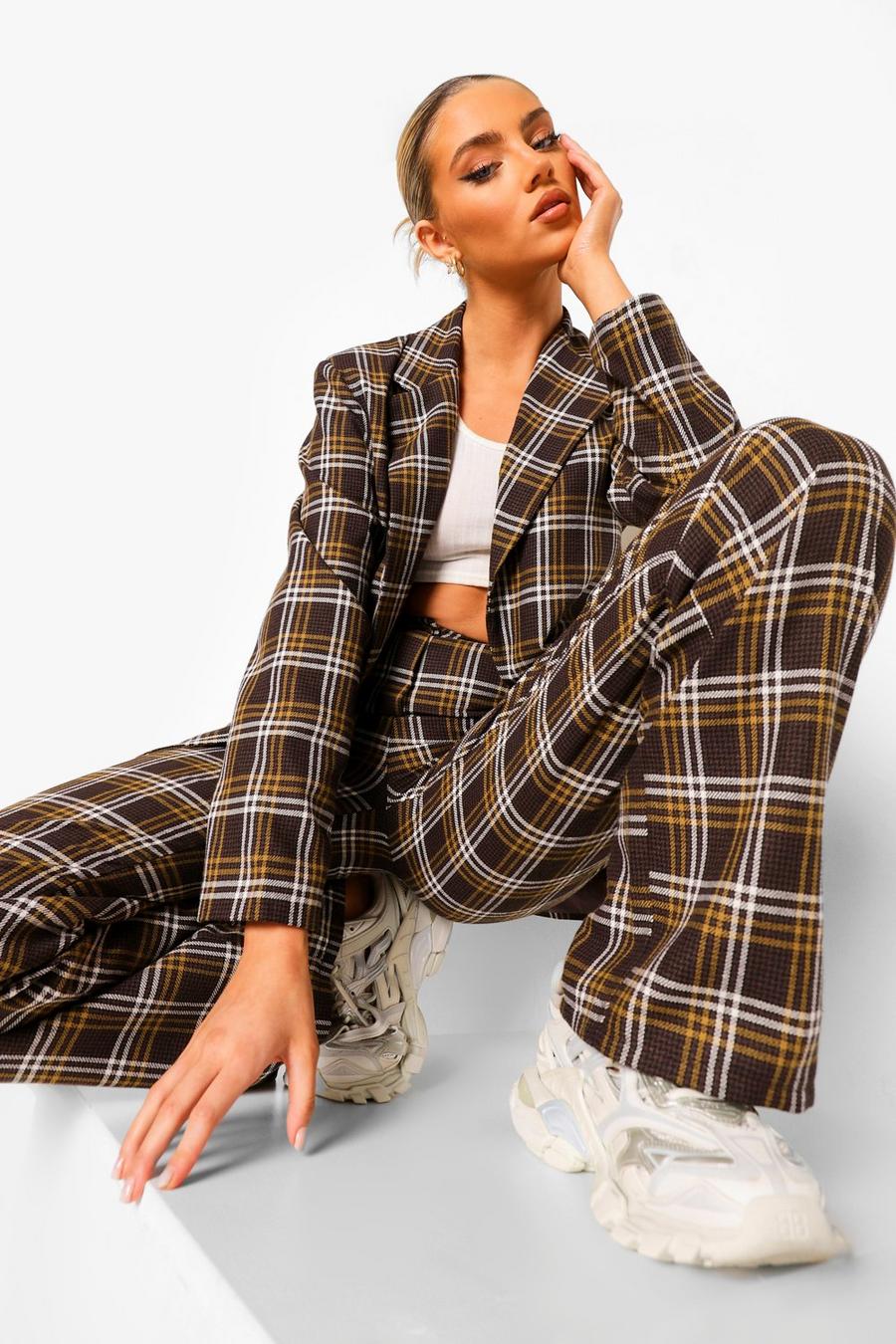 Chocolate Checked Wide Leg Pants image number 1