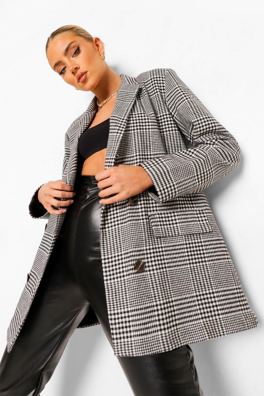 Black Checked Oversized Double Breasted Dad Blazer image number 1