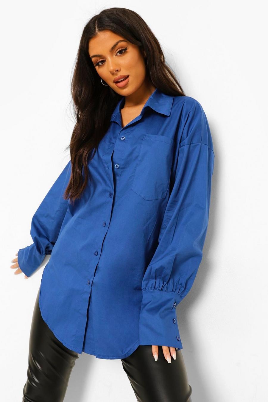 Camicia oversize in cotone con maniche voluminose , Blu cobalto image number 1
