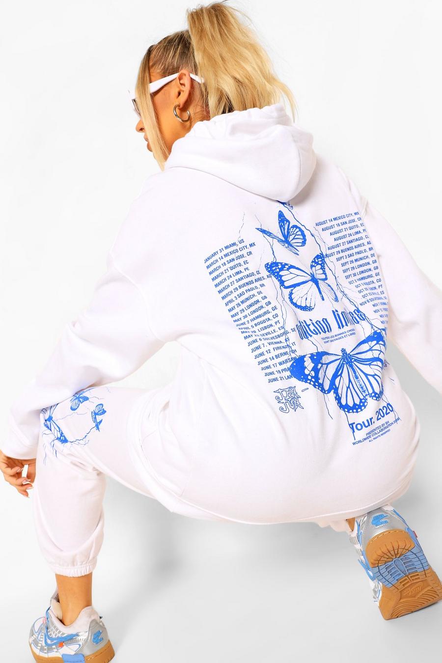 White Butterfly Back Print Hooded Tracksuit image number 1