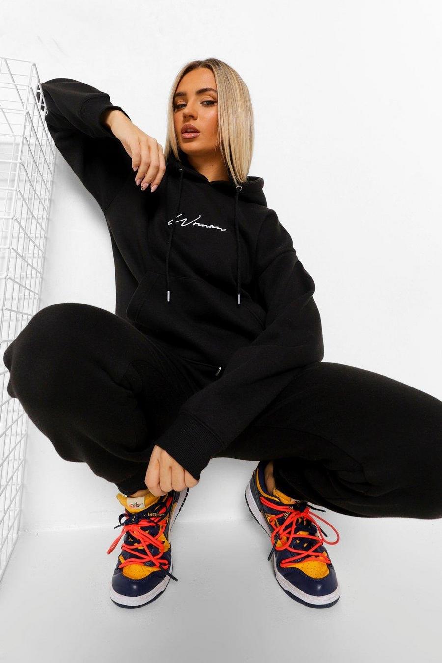 Black Woman Embroidered Hooded Tracksuit image number 1