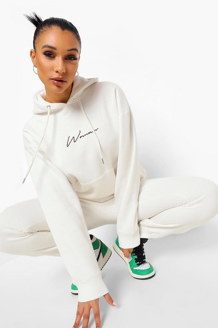 White Woman Embroidered Hooded Tracksuit image number 1