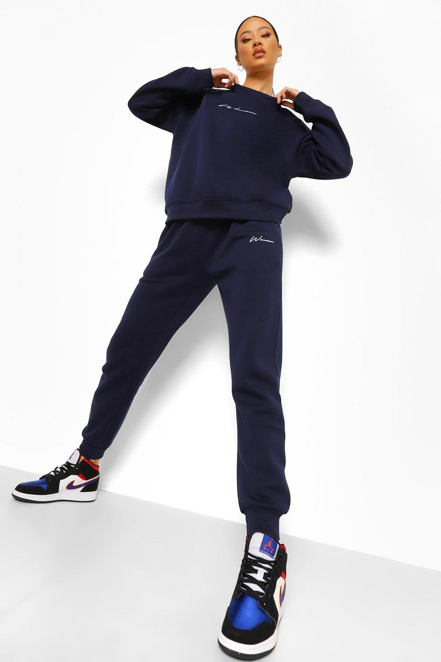 Navy Woman Embroidered Sweater Tracksuit image number 1