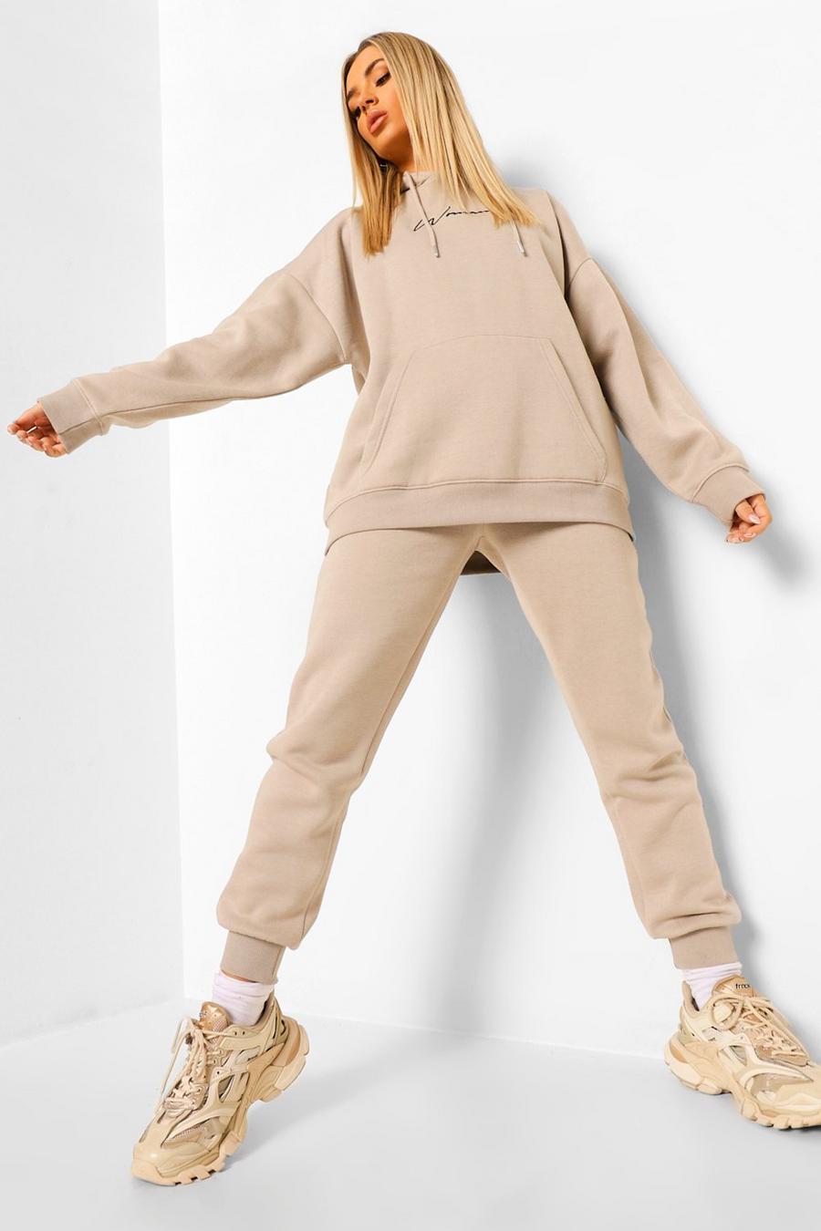 Stone Oversized Woman Embroidered Hooded Tracksuit image number 1