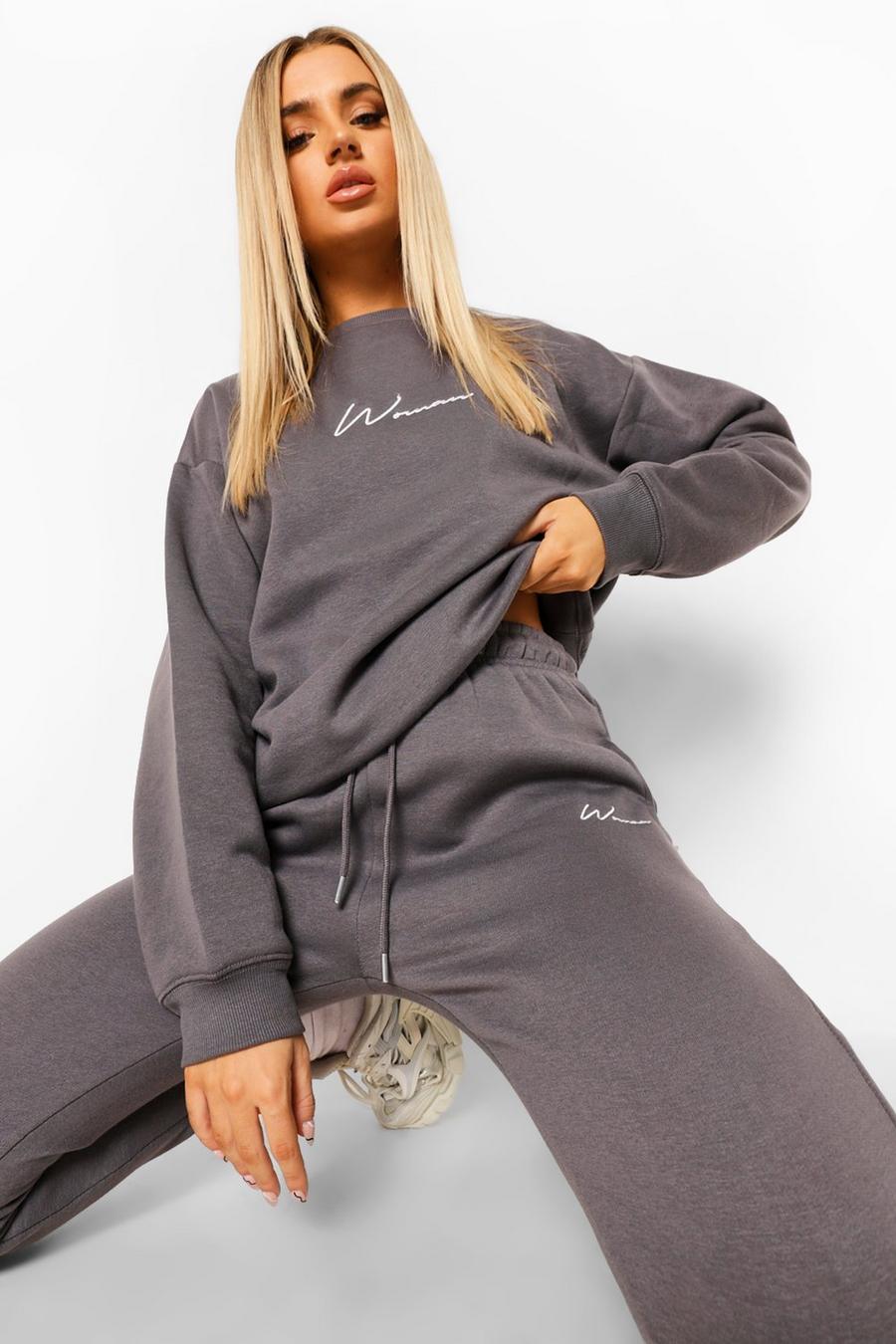 Charcoal Woman Embroidered Sweater Tracksuit image number 1