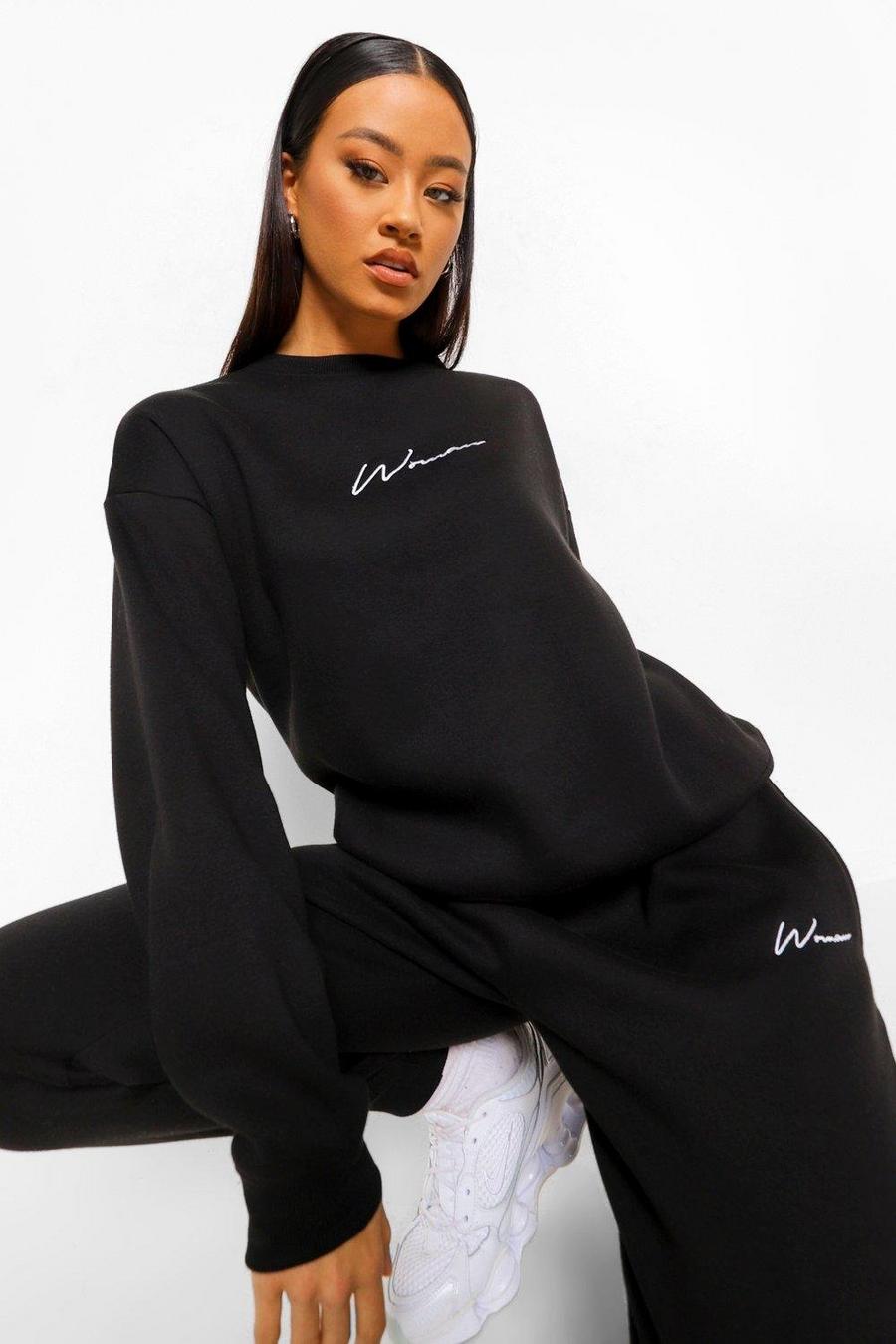 Black Woman Embroidered Sweater Tracksuit