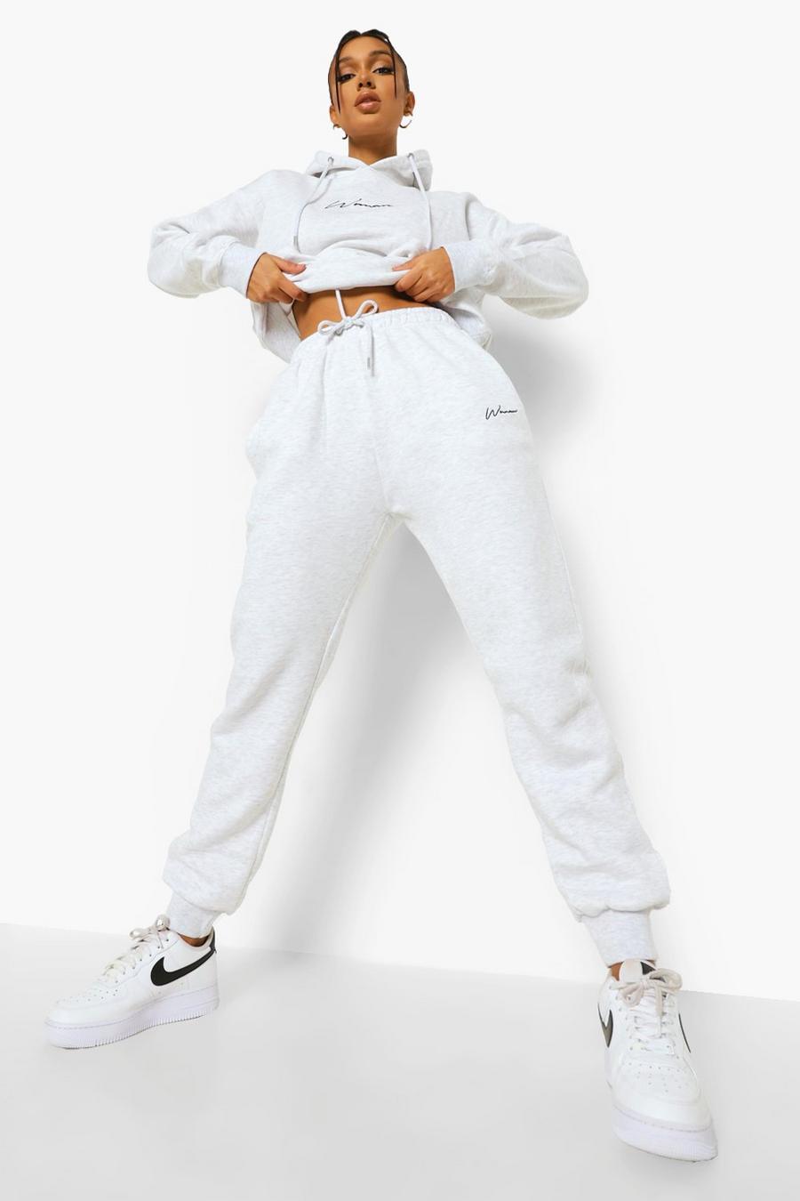  Woman Bestickter Trainingsanzug mit Kapuze in Übergröße, Hellgrau image number 1