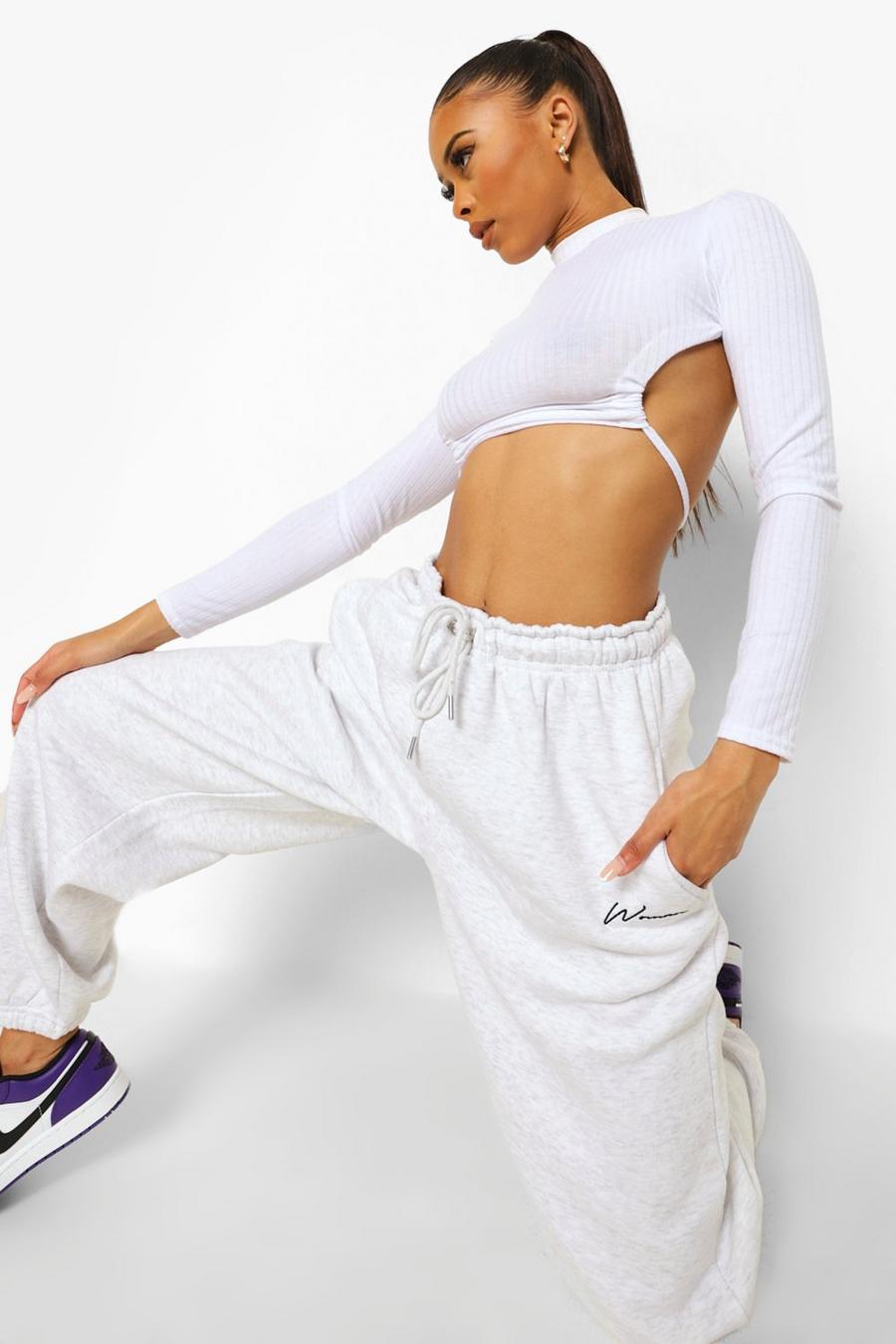 Light grey Woman Embroidered Oversized Joggers image number 1