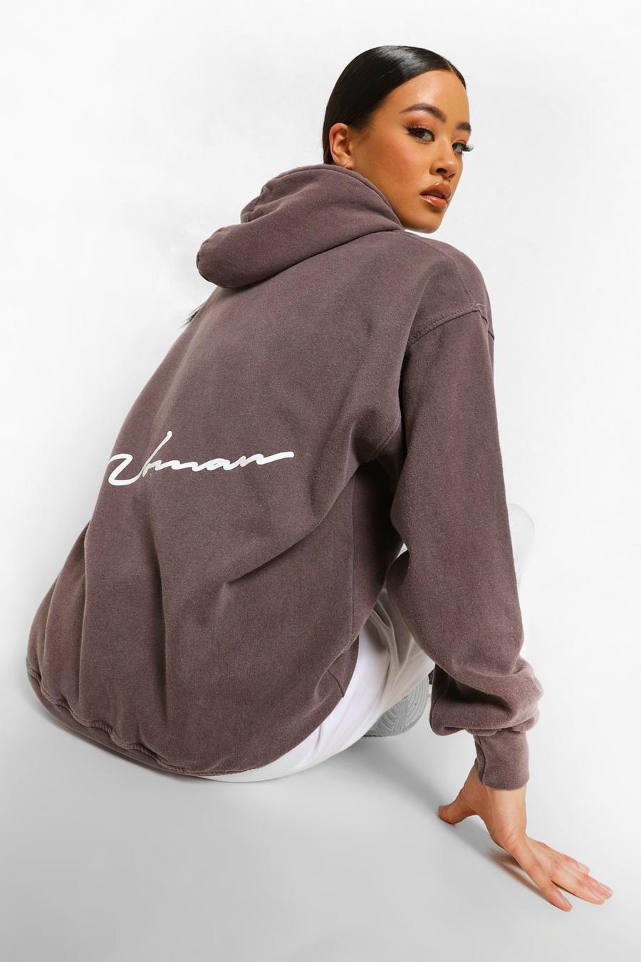 Chocolate Woman Oversize hoodie med tryck bak och stentvättad effekt image number 1