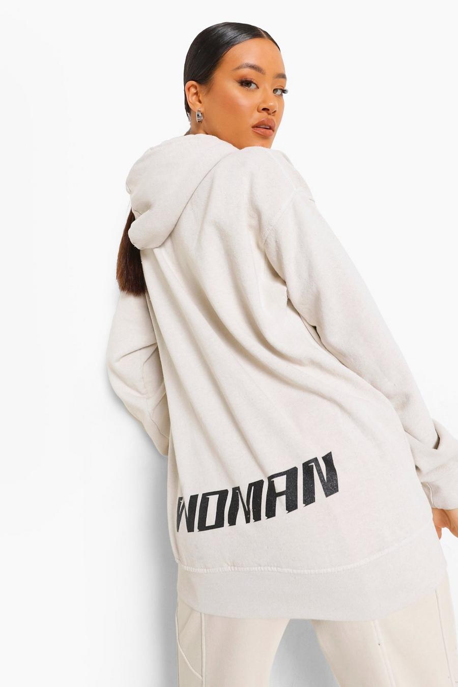 Cream Woman Stentvättad oversize hoodie med tryck bak image number 1