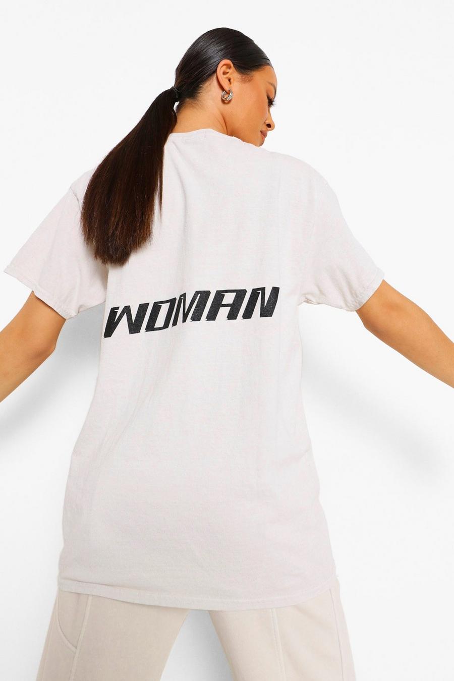 T-shirt oversize a lavaggio acido con stampa Woman sul retro, Crema image number 1