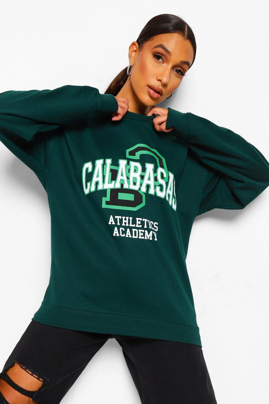 Bottle green "Calabasas" Sweatshirt med slogan image number 1