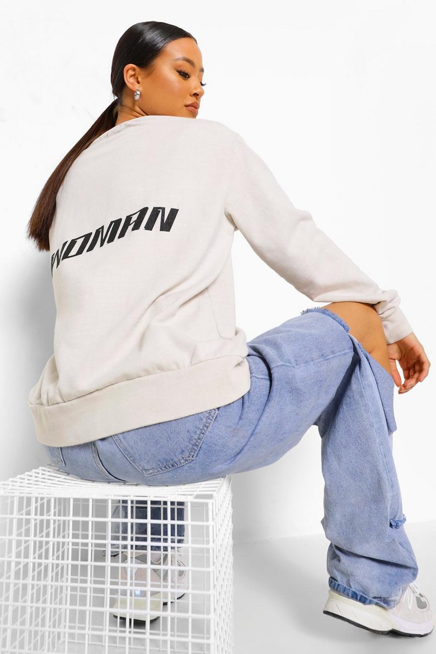 Cream Woman Stentvättad oversize sweatshirt med tryck bak image number 1